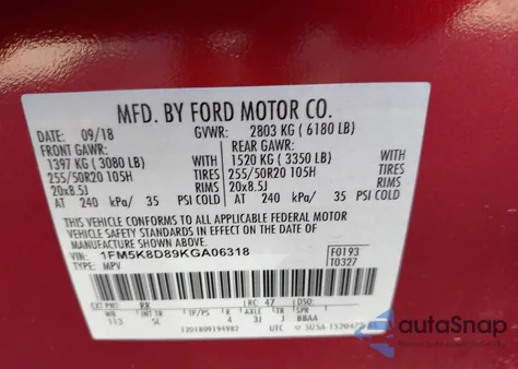 2019 Ford Explorer Xlt z USA, uszkodzony, nr VIN 1FM5K8D89KGA06318